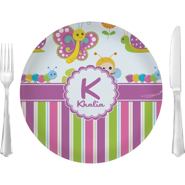 Custom Butterflies & Stripes Glass Lunch / Dinner Plate 10" (Personalized)