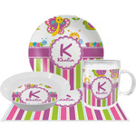 Butterflies & Stripes Dinner Set - Single 4 Pc Setting w/ Name and Initial