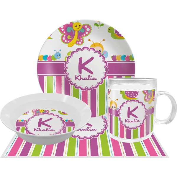 Custom Butterflies & Stripes Dinner Set - Single 4 Pc Setting w/ Name and Initial