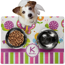 Butterflies & Stripes Dog Food Mat - Medium w/ Name and Initial
