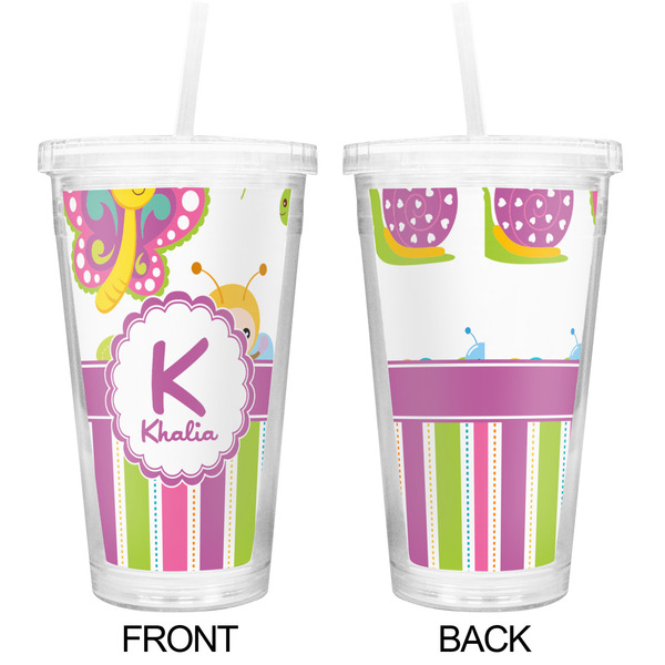 Butterflies & Stripes Double Wall Tumbler with Straw - Approval
