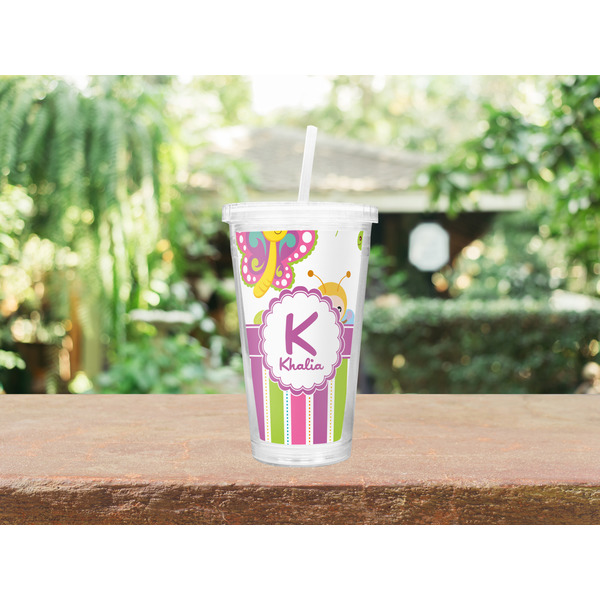 Butterflies & Stripes Double Wall Tumbler with Straw Lifestyle