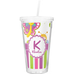 Butterflies & Stripes Double Wall Tumbler with Straw (Personalized)
