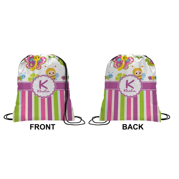 Butterflies & Stripes Drawstring Backpack Front & Back Small