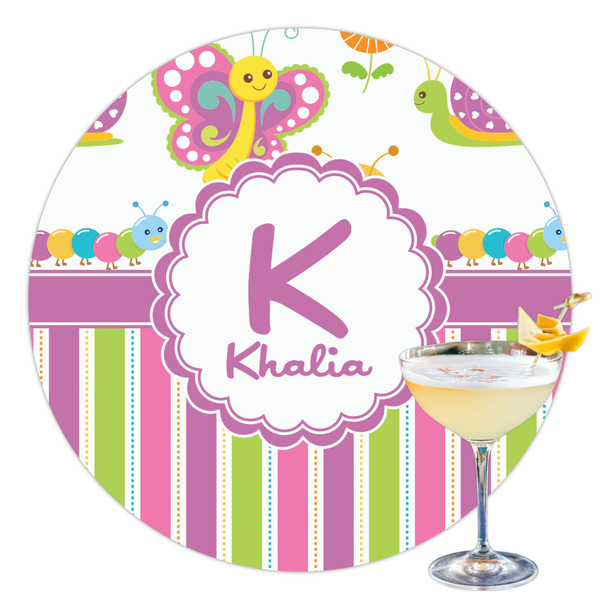 Custom Butterflies & Stripes Printed Drink Topper - 3.5" (Personalized)