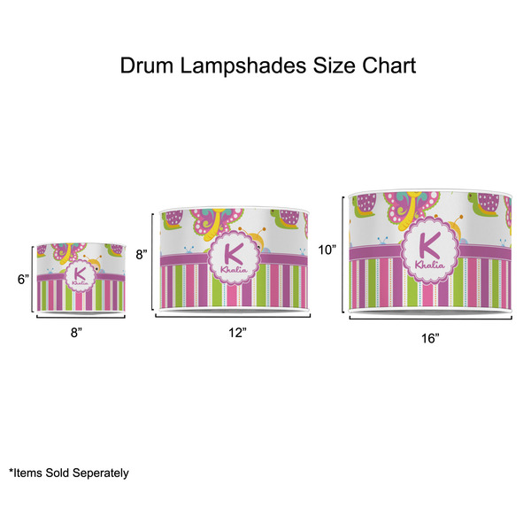 Butterflies & Stripes Drum Lampshades - Sizing Chart