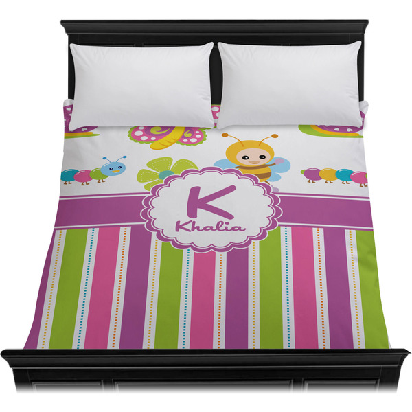 Butterflies & Stripes Duvet Cover - Queen - On Bed - No Prop