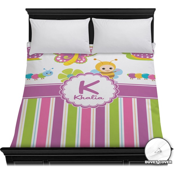 Custom Butterflies & Stripes Duvet Cover - Full / Queen (Personalized)