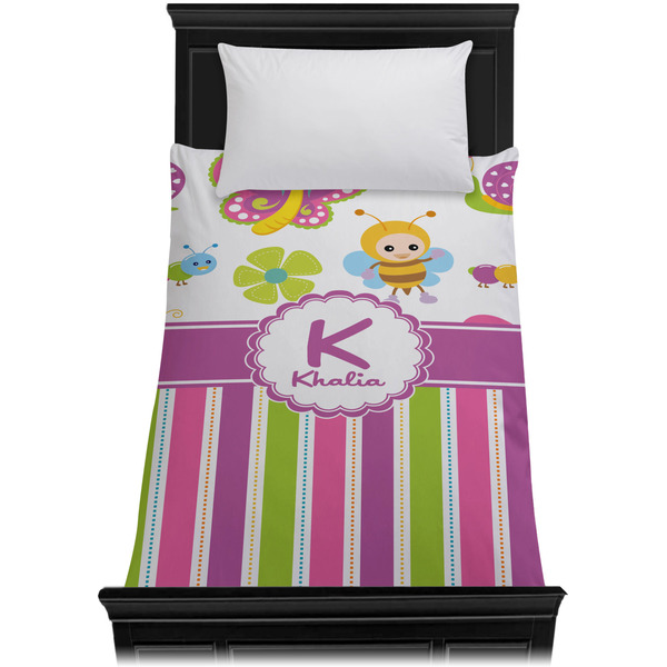 Butterflies & Stripes Duvet Cover - Twin - On Bed - No Prop