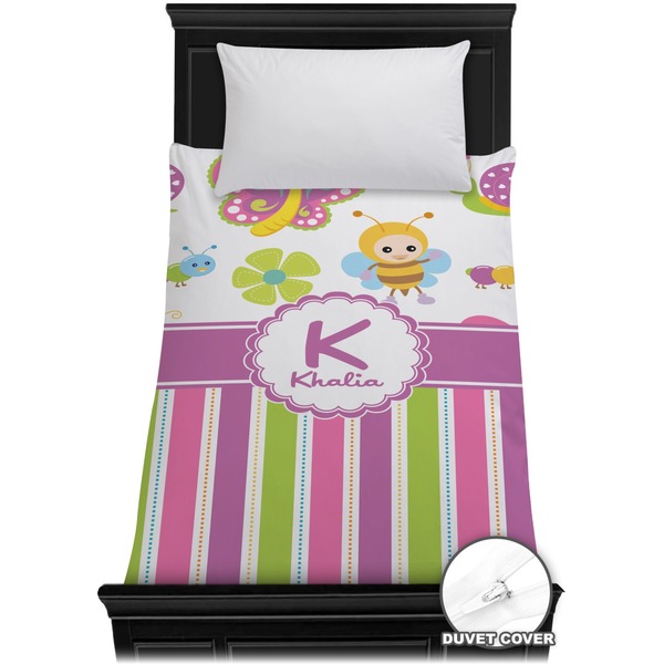 Custom Butterflies & Stripes Duvet Cover - Twin (Personalized)