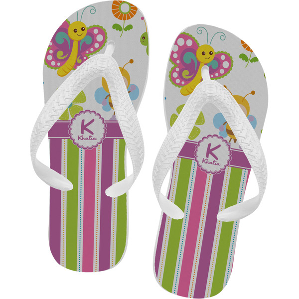 Custom Butterflies & Stripes Flip Flops - Medium (Personalized)