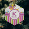 Butterflies & Stripes Frosted Glass Ornament - Hexagon (Lifestyle)