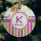Butterflies & Stripes Frosted Glass Ornament - Round (Lifestyle)