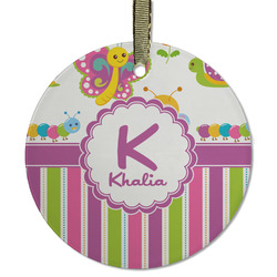 Butterflies & Stripes Flat Glass Ornament - Round w/ Name and Initial