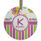 Butterflies & Stripes Frosted Glass Ornament - Round