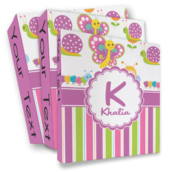 Butterflies & Stripes 3 Ring Binder - Full Wrap (Personalized)
