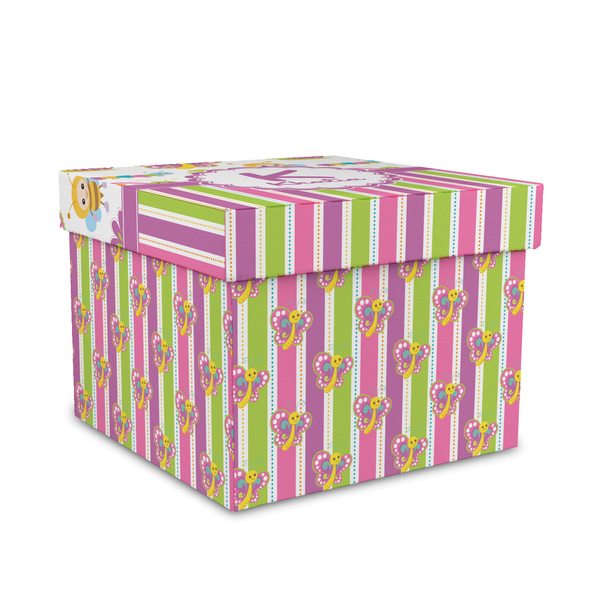 Custom Butterflies & Stripes Gift Box with Lid - Canvas Wrapped - Medium (Personalized)