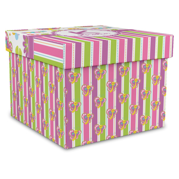 Custom Butterflies & Stripes Gift Box with Lid - Canvas Wrapped - X-Large (Personalized)