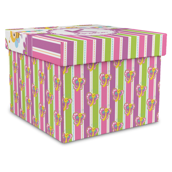 Custom Butterflies & Stripes Gift Box with Lid - Canvas Wrapped - XX-Large (Personalized)