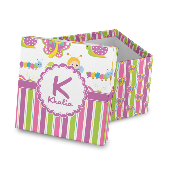 Custom Butterflies & Stripes Gift Box with Lid - Canvas Wrapped (Personalized)