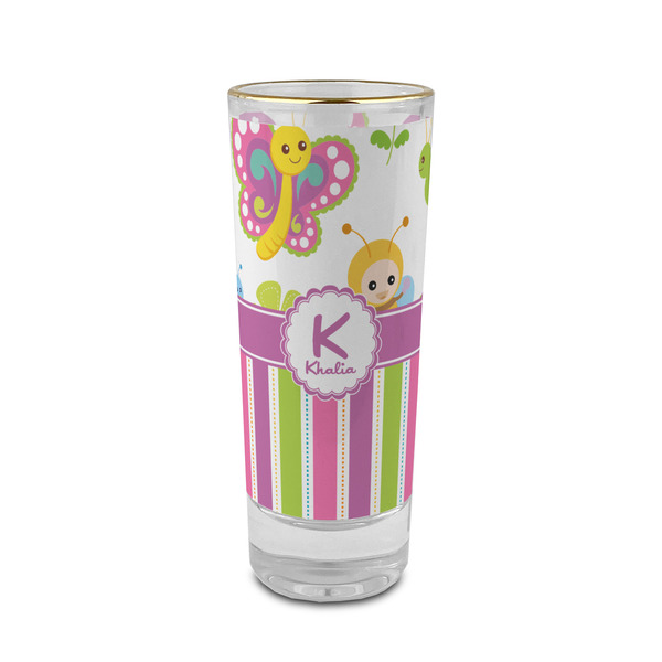 Custom Butterflies & Stripes 2 oz Shot Glass - Glass with Gold Rim (Personalized)