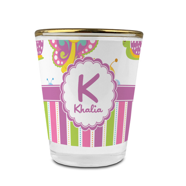 Custom Butterflies & Stripes Glass Shot Glass - 1.5 oz - with Gold Rim - Set of 4 (Personalized)