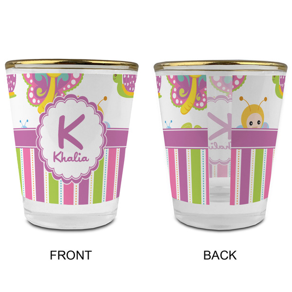 Butterflies & Stripes Glass Shot Glass - with gold rim - APPROVAL