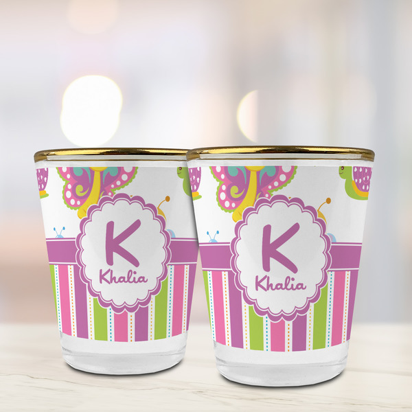 Butterflies & Stripes Glass Shot Glass - with gold rim - LIFESTYLE