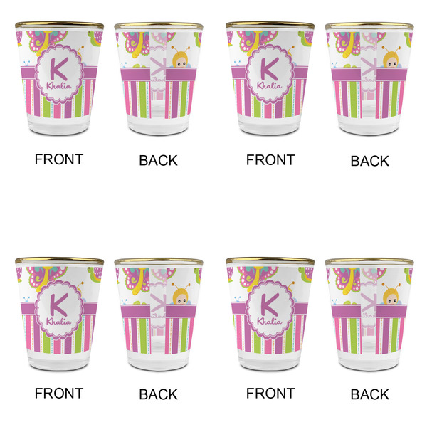 Butterflies & Stripes Glass Shot Glass - with gold rim - Set of 4 - APPROVAL