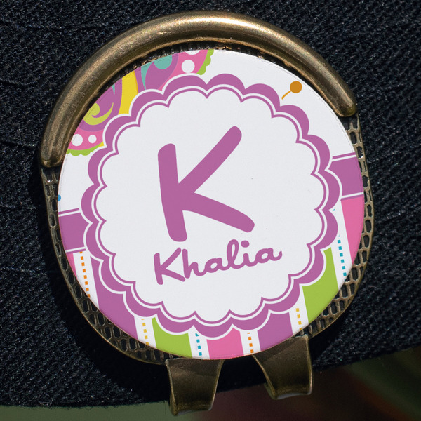 Butterflies & Stripes Golf Ball Marker Hat Clip - Gold - Close Up