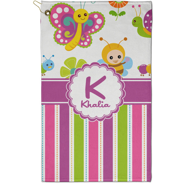 Custom Butterflies & Stripes Golf Towel - Poly-Cotton Blend - Small w/ Name and Initial