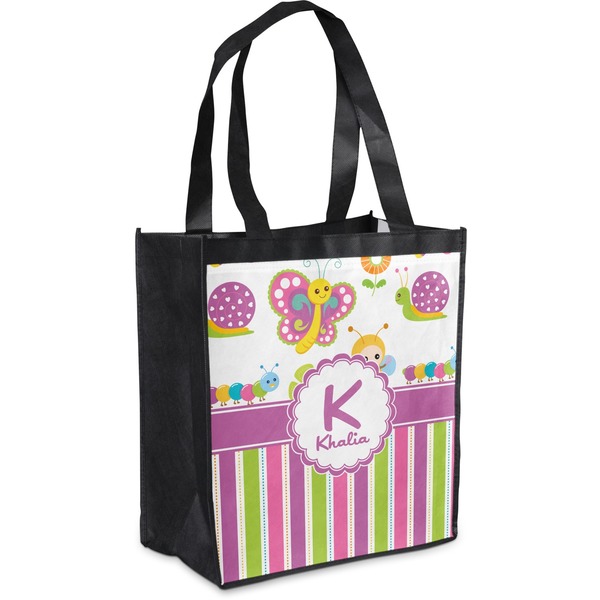Custom Butterflies & Stripes Grocery Bag (Personalized)
