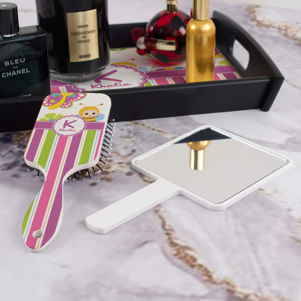 Butterflies & Stripes Hair Brush - With Hand Mirror