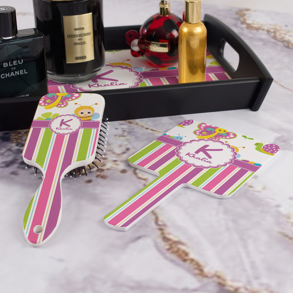 Butterflies & Stripes Hair Brush and Hand Mirror - Bathroom Scene