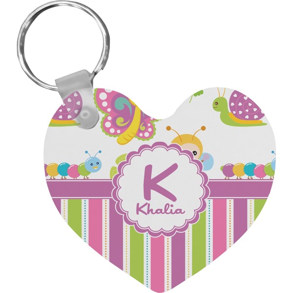 Custom Butterflies & Stripes Heart Plastic Keychain w/ Name and Initial
