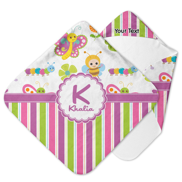 Custom Butterflies & Stripes Hooded Baby Towel (Personalized)
