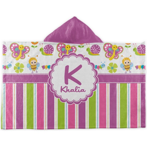 Custom Butterflies & Stripes Kids Hooded Towel (Personalized)