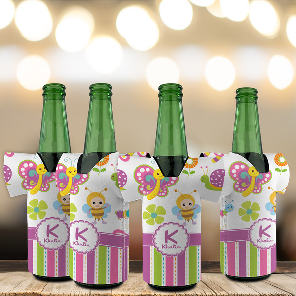 Butterflies & Stripes Jersey Bottle Cooler - Set of 4 - LIFESTYLE