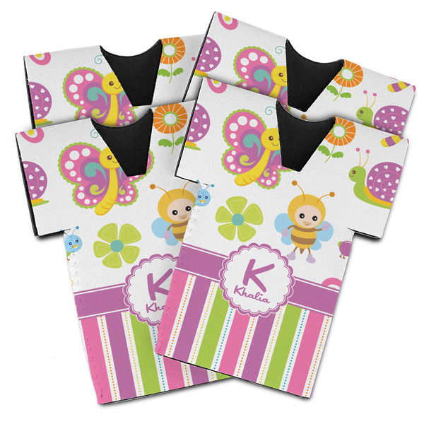 Custom Butterflies & Stripes Jersey Bottle Cooler - Set of 4 (Personalized)