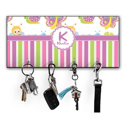 Butterflies & Stripes Key Hanger w/ 4 Hooks w/ Name and Initial