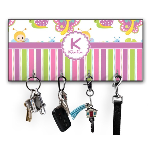 Custom Butterflies & Stripes Key Hanger w/ 4 Hooks w/ Name and Initial