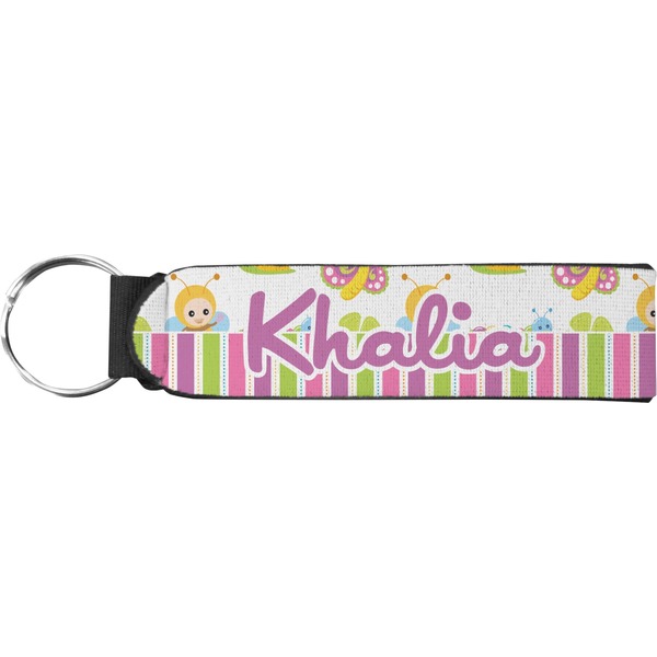 Custom Butterflies & Stripes Neoprene Keychain Fob (Personalized)