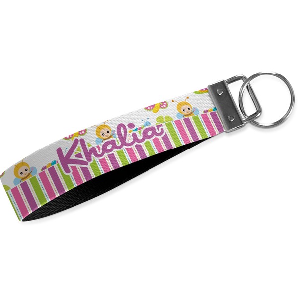 Custom Butterflies & Stripes Wristlet Webbing Keychain Fob (Personalized)
