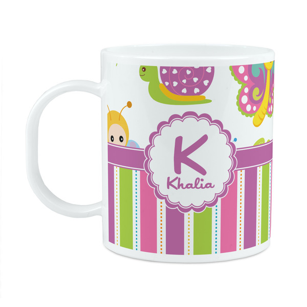 Custom Butterflies & Stripes Plastic Kids Mug (Personalized)