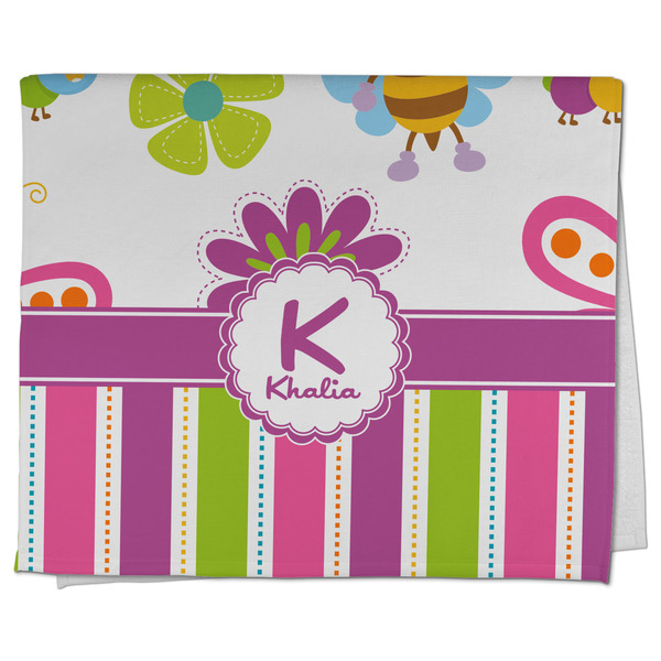 Custom Butterflies & Stripes Kitchen Towel - Poly Cotton w/ Name and Initial