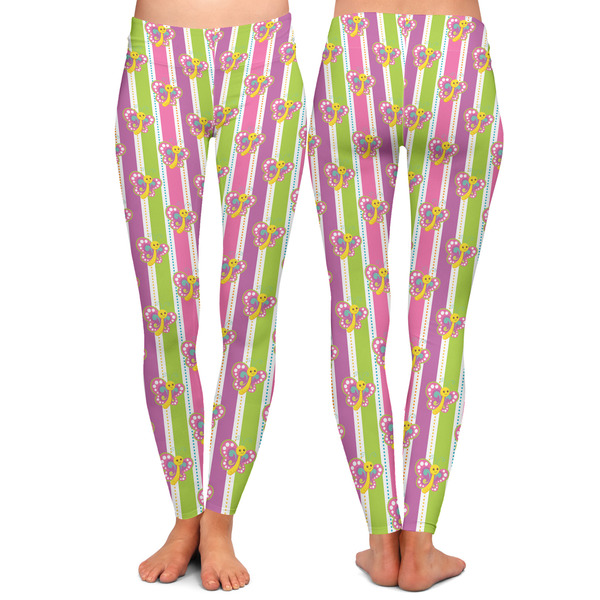 Butterflies & Stripes Ladies Leggings - Front and Back