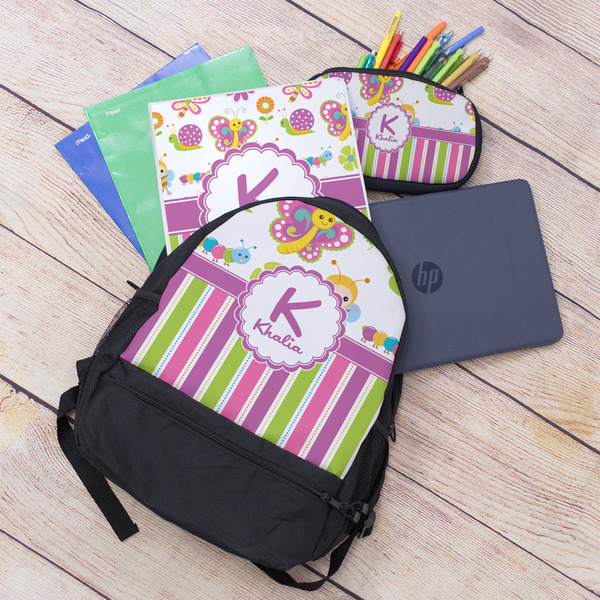 Butterflies & Stripes Large Backpack - Black - With Stuff