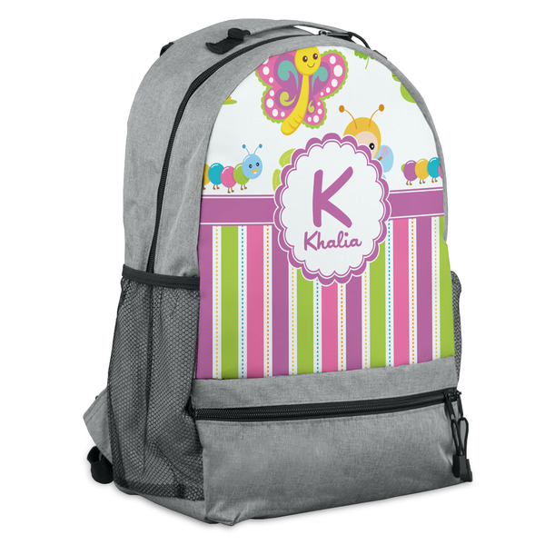 Custom Butterflies & Stripes Backpack - Grey (Personalized)