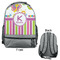 Butterflies & Stripes Large Backpack - Gray - Front & Back View