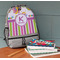 Butterflies & Stripes Large Backpack - Gray - On Desk